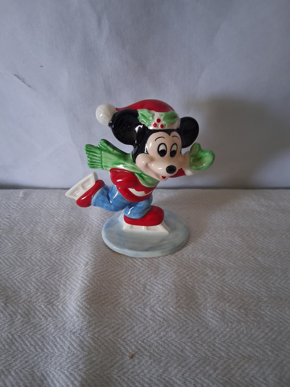 Disney Mickey Mouse Ice Skating Figurine in Red, Green & Blue